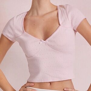 Beverly and Beck Emma Pointelle T-Shirt Pink Pacsun - XS